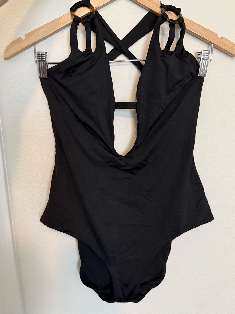 BECCA Black Swimsuit with Gold Logo Tag